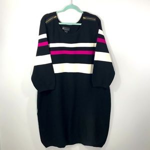 LANE BRYANT SWEATER DRESS BLACK W PURPLE STRIPE